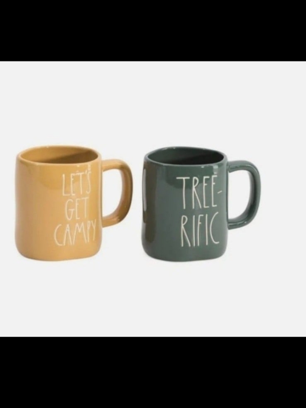 Rae Dunn Ceramic Mug Pair in Mustard Yellow and Forest Green